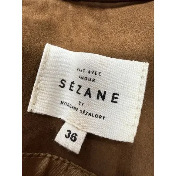 Sezane Zig Suede Jacket EU 36 US 4 Brown Goat Suede Moto Leather - Picture 12 of 13